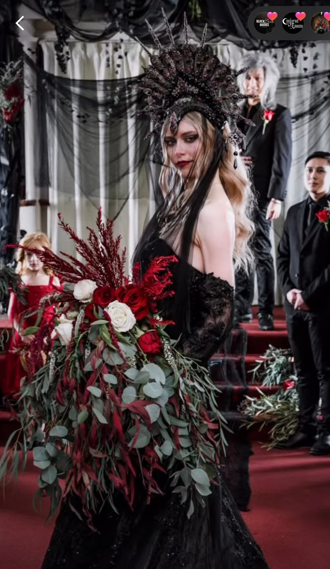 Gothic bride with dramatic floral bouquet